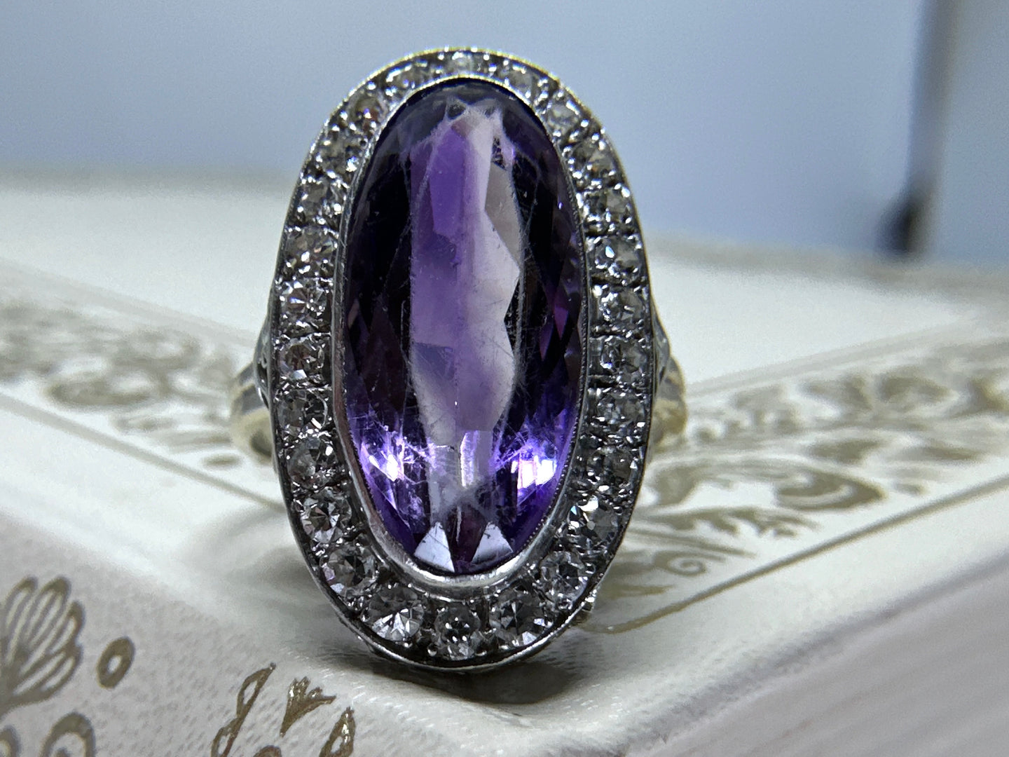 VINTAGE AMETHYST AND DIAMOND CLUSTER RING