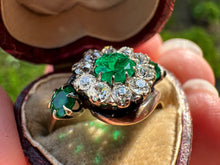 Load image into Gallery viewer, ANTIQUE EMERALD AND OLD CUT DIAMOND RING IN 10KT ROSE GOLD
