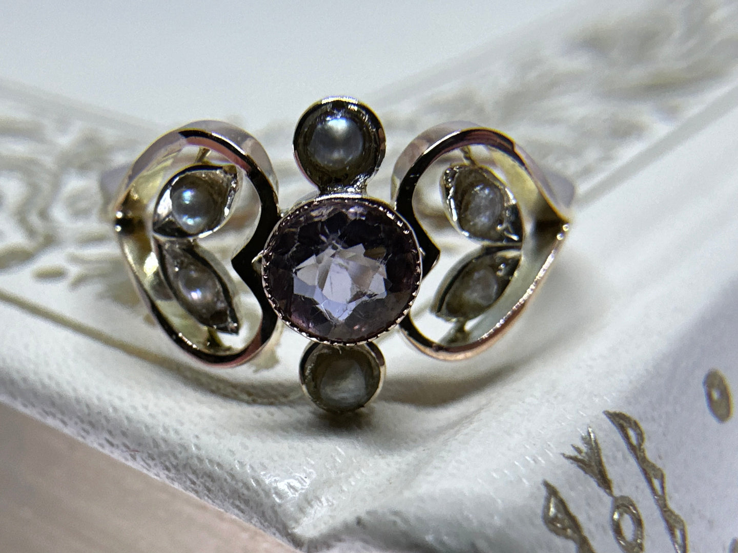 ANTIQUE AMETHYST AND PEARL RING CONVERSION