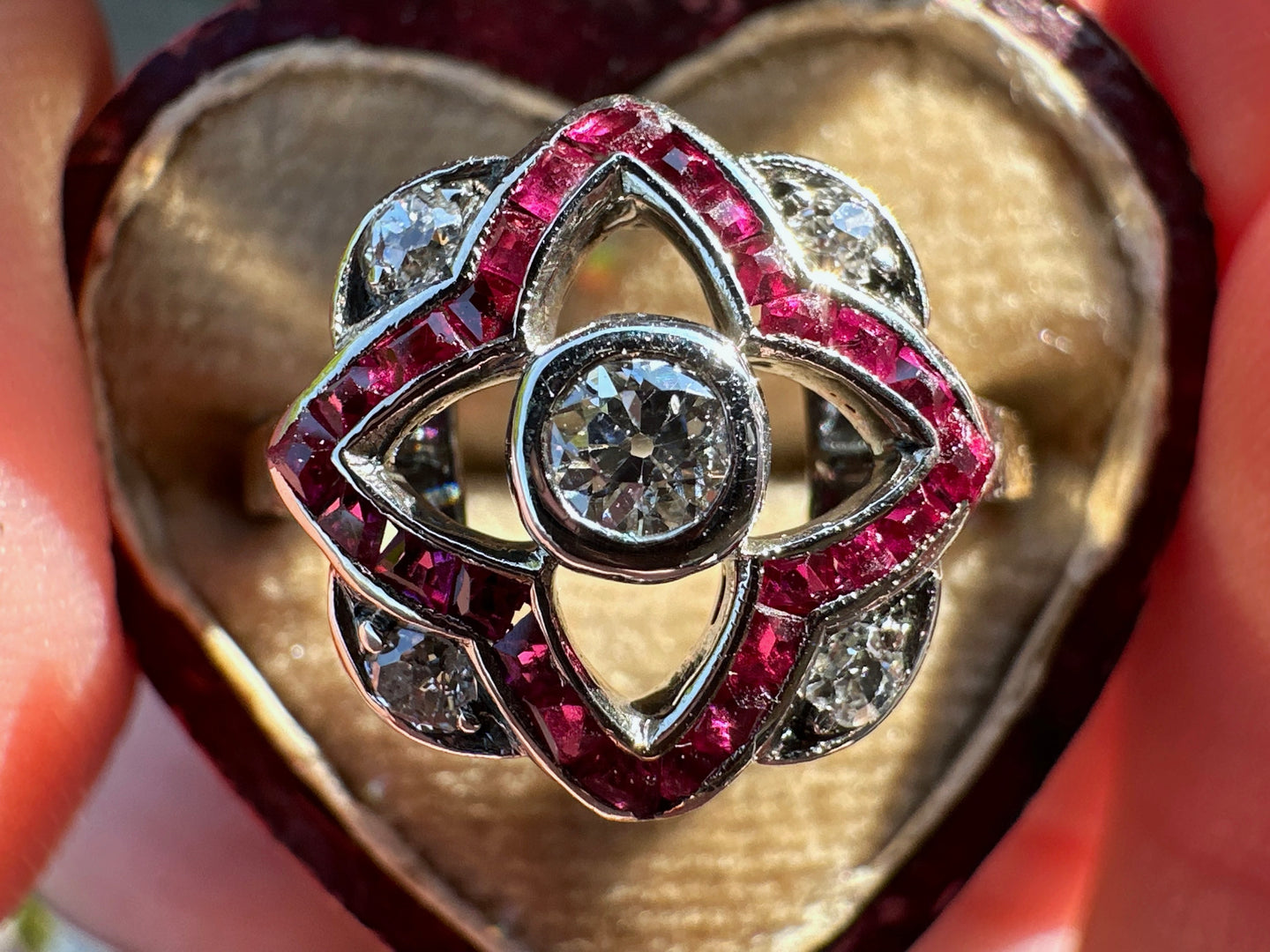 ANTIQUE RUBY AND DIAMOND STAR RING