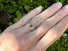 Load image into Gallery viewer, VINTAGE YELLOW SAPPHIRE AND DIAMOND RING IN PLATINUM
