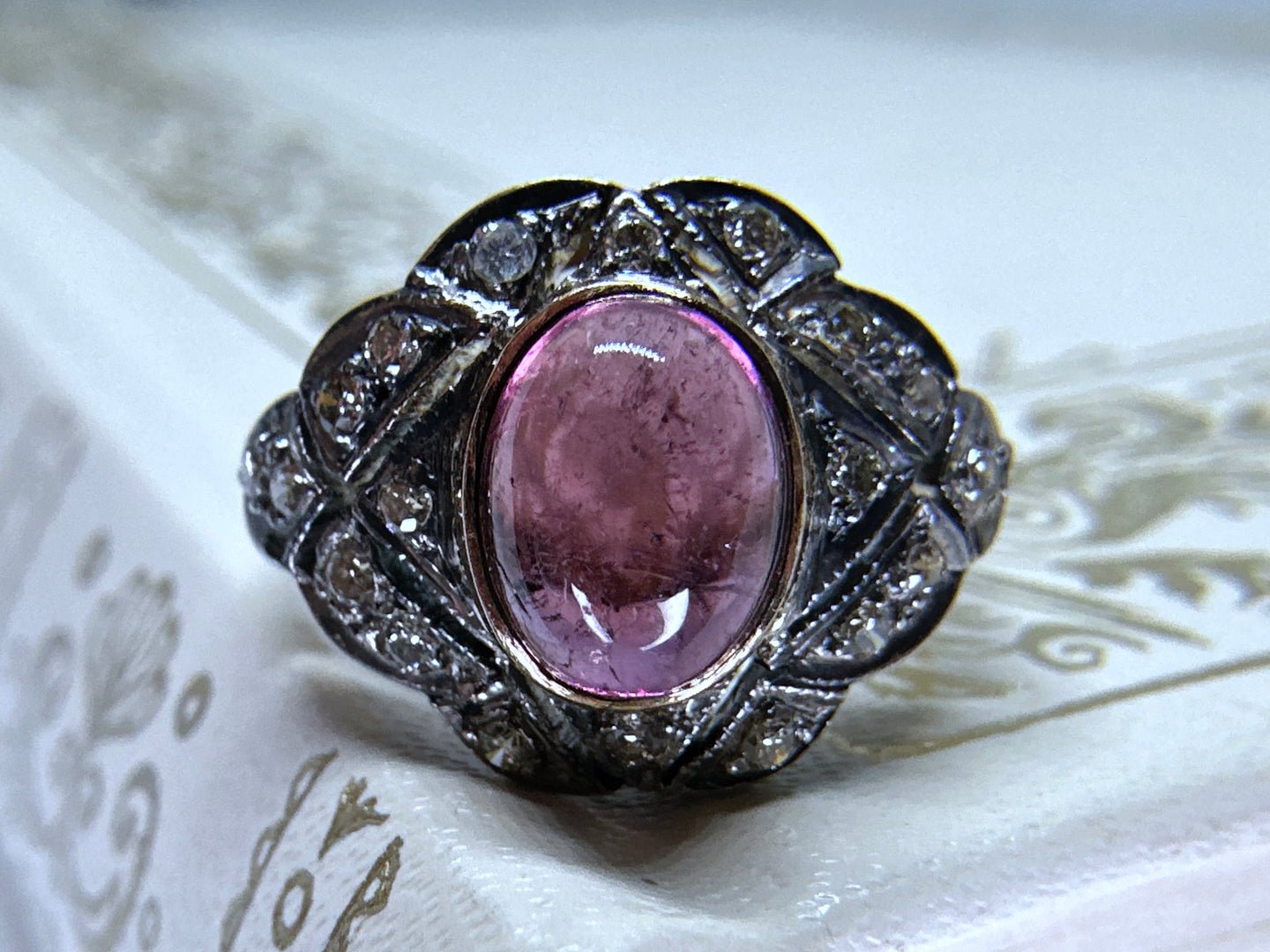 VINTAGE RUBELLITE TOURMALINE AND DIAMOND RING