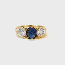 Load and play video in Gallery viewer, Exquisite GRS-Certified Unheated Sapphire &amp; Diamond Trilogy Ring - Victorian Era - 18kt Gold
