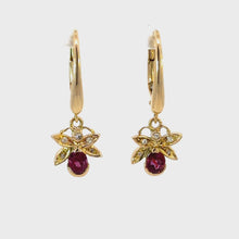 Load and play video in Gallery viewer, Vintage Natural Ruby and Diamond Butterfly Earrings - 14K Yellow Gold
