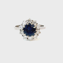 Load and play video in Gallery viewer, NATURAL SAPPHIRE AND DIAMOND CLUSTER RING IN 18KT WHITE GOLD
