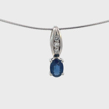 Load and play video in Gallery viewer, SAPPHIRE AND DIAMOND DROP NECKLACE IN 14KT WHITE GOLD

