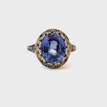 Load and play video in Gallery viewer, Antique Sapphire Filigree Ring in 18K White Gold
