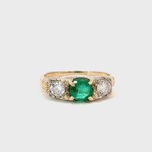 Load and play video in Gallery viewer, Vintage Emerald &amp; Diamond Trilogy Ring in 14kt Yellow Gold
