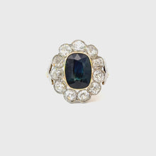 Load and play video in Gallery viewer, Edwardian Sapphire &amp; Diamond Cluster Ring – Antique Platinum &amp; Gold

