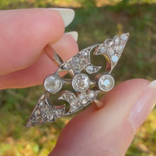 Load and play video in Gallery viewer, Belle Époque Diamond Navette Ring in 18k Gold and Platinum, circa 1900
