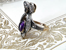 Load image into Gallery viewer, ANTIQUE RIBBON AMETHYST AND DIAMOND RING
