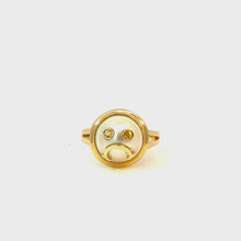 Load and play video in Gallery viewer, SAD EMOJI PEARL AND SAPPHIRE 18KT YELLOW GOLD RING
