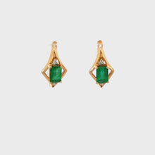 Load and play video in Gallery viewer, EMERALD AND DIAMOND EARRINGS IN 14KT YELLOW GOLD
