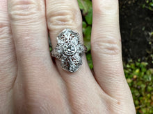 Load image into Gallery viewer, EDWARDIAN DIAMOND NAVETTE FILIGREE RING IN PLATINUM
