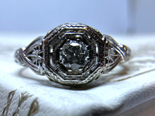 Load image into Gallery viewer, ART DECO SOLITAIRE DIAMOND RING IN 18KT WHITE GOLD
