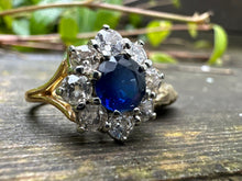 Load image into Gallery viewer, UNHEATED BLUE SAPPHIRE AND DIAMOND CLUSTER RING BY JABEL

