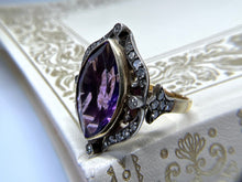 Load image into Gallery viewer, VINTAGE AMETHYST AND DIAMOND RING IN 14KT GOLD
