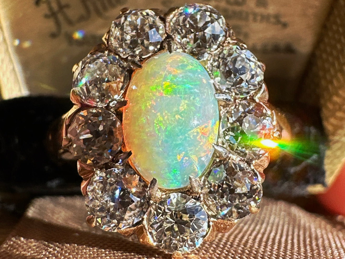 VICTORIAN OPAL AND DIAMOND RING IN 14KT YELLOW GOLD