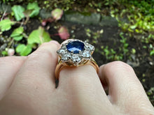 Load image into Gallery viewer, UNHEATED BLUE SAPPHIRE AND DIAMOND CLUSTER RING BY JABEL
