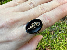 Load image into Gallery viewer, VICTORIAN BLACK ONYX AND SEED PEARL MOURNING RING IN 10KT GOLD
