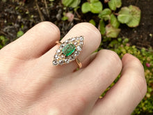 Load image into Gallery viewer, VICTORIAN EMERALD AND DIAMOND NAVETTE RING IN 18KT YELLOW GOLD
