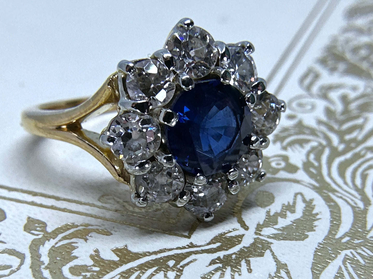 UNHEATED BLUE SAPPHIRE AND DIAMOND CLUSTER RING BY JABEL